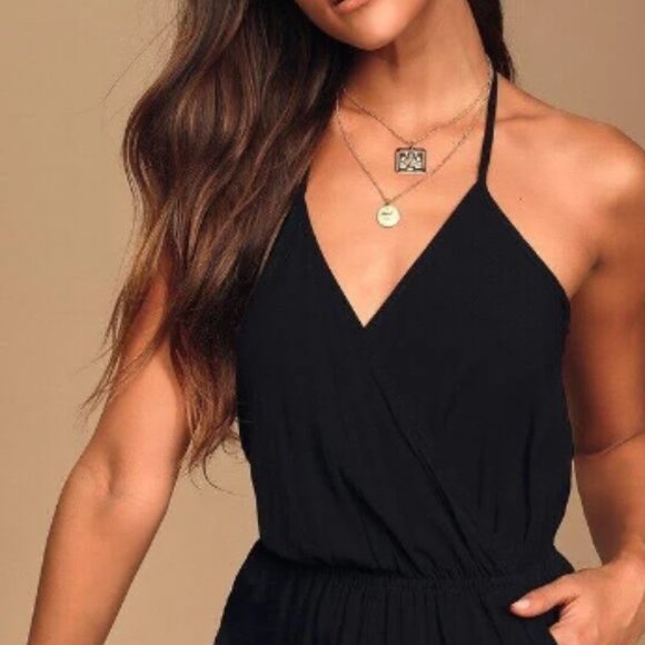 Black Lulus Halter Cinched Waist Jumpsuit - Picture 2 of 9